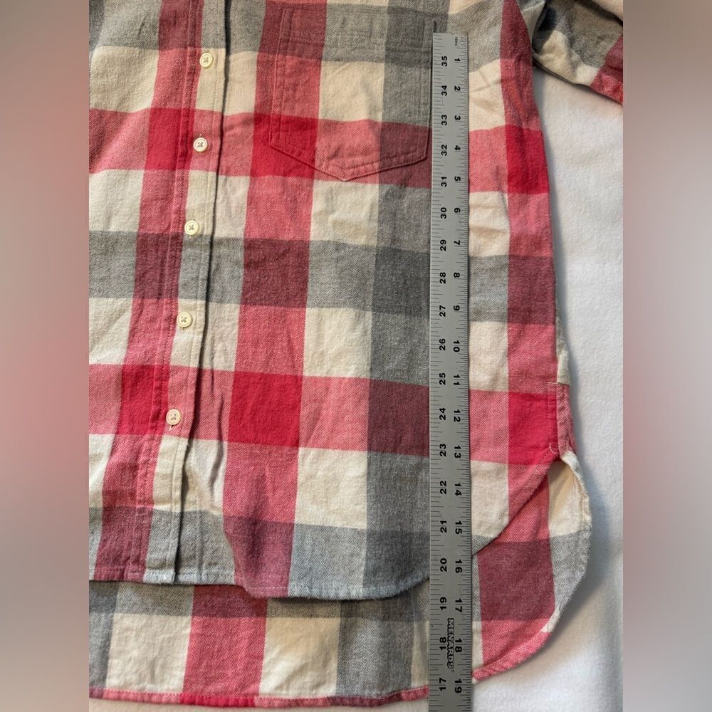 LOFT Pink & Red Plaid Cozy Shirt | Button-Up Flannel | Size Medium Fall Layering - Picture 5 of 8